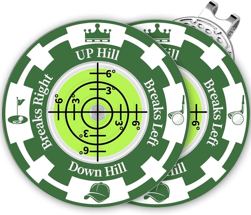 DESELL Golf Green Reader, 2 Pack Golf Ball Marker Hat Clip with High Precision Horizontal Bubble, Putting Training Aid Golf Accessories Tool Gift for Men Women - Image 1